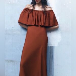 ZARA Off Shoulder Ruffle Maxi Dress